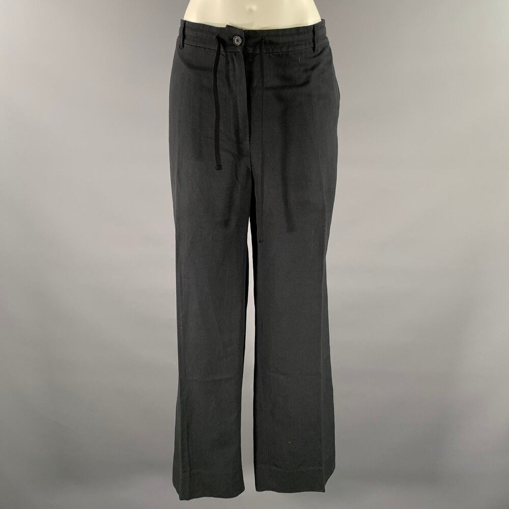 THE ROW Size 10 Navy Silk Linen Drawstring Pants
